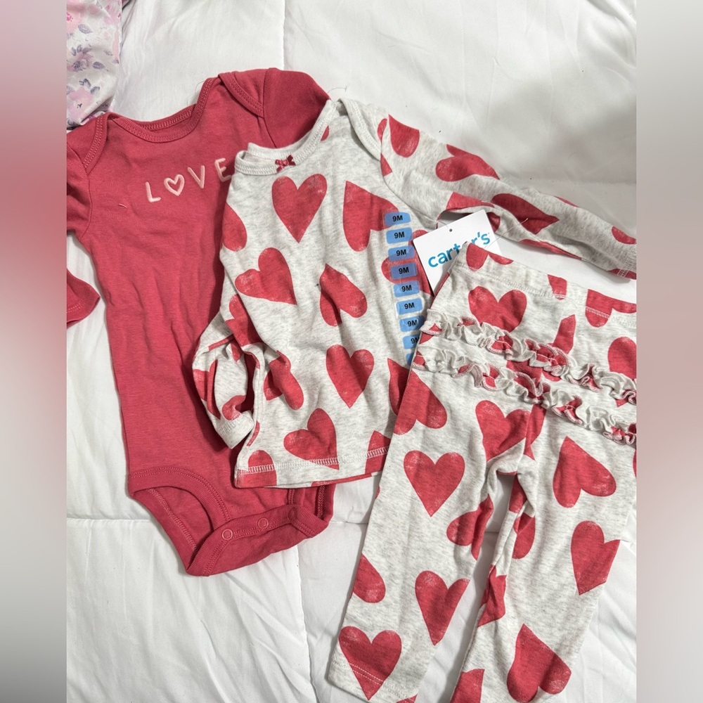 Carter's Pink and Red Heart Baby Set of 3. (9 months)